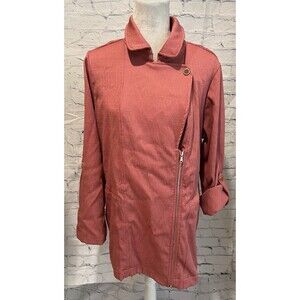 NWOT Isaac Mizrahi Womens Dusky Rose Jacket Diagonal Zip Roll Sleeve Size 16